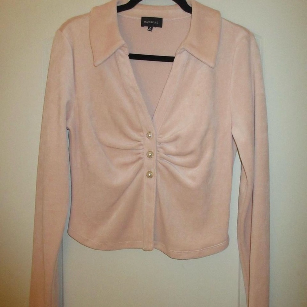 Pink Velvet Long Sleeve Button-Up Top